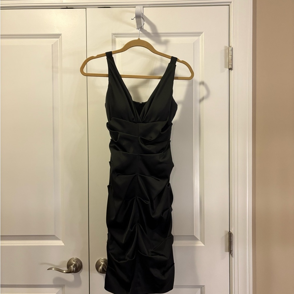 Xscape Black Ruched Mini Dress